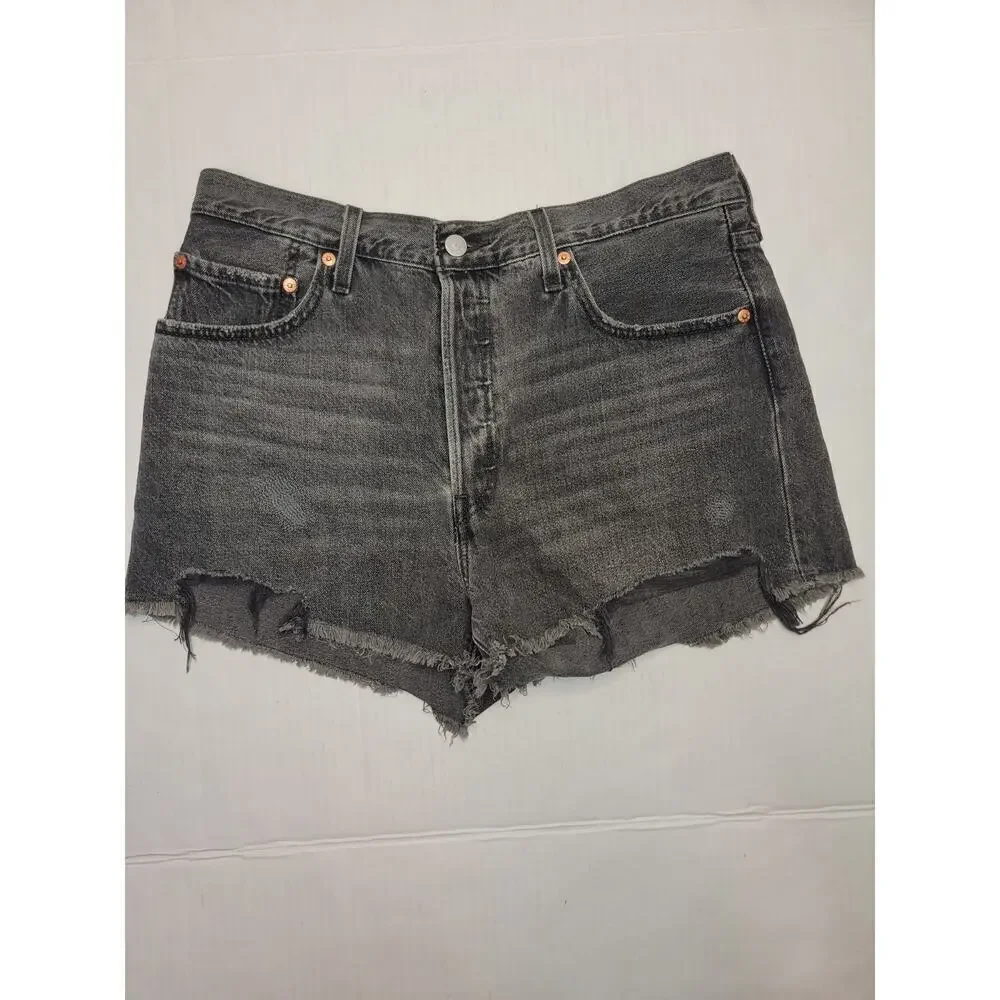 Levis Premium 501 Denim Shorts SZ 32 Womens Button Fly Cut-Off 100% Cotton Big E